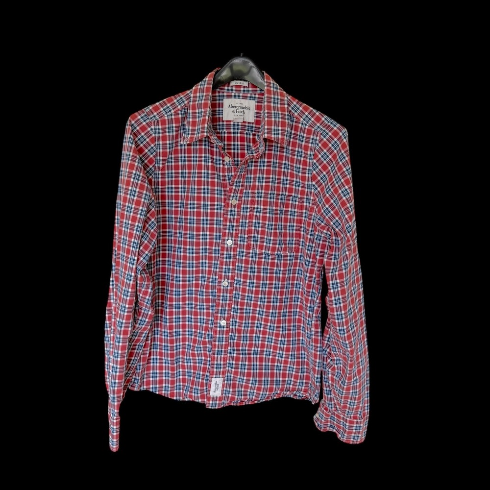 Abercrombie & Fitch Muscle Fit Plaid Button Down Shirt XL Red White Blue